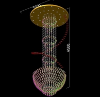 Đèn thông tâng nghệ thuật hoa và bướm pha lê PL099 gồm mâm tròn inox gương vàng, 480 hoa, 60 bướm, 40 đèn dimmer D40,  KT(mm): D1800 x H4500